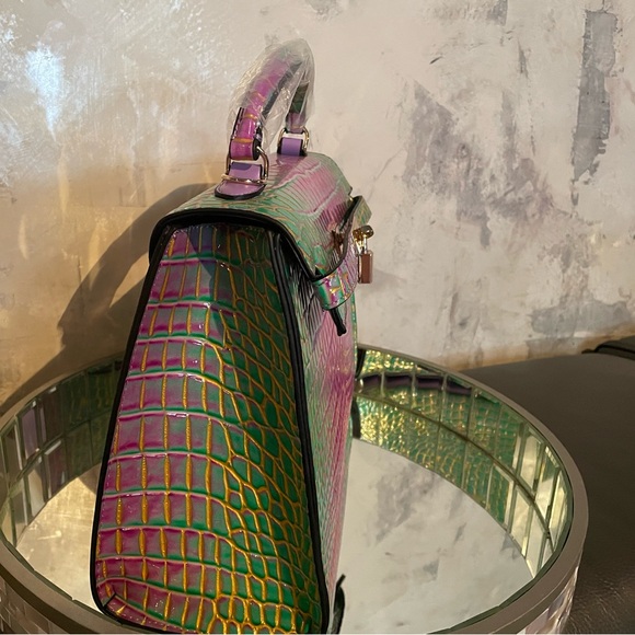 Brand New Vegan Leather Handbag in Purple, Green, and Gold ✨ - Picture 5 of 11